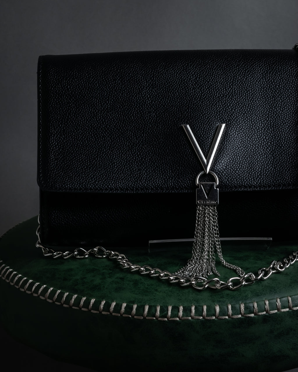 "VALENTINO" Textured leather V tassel chain shoulder bag