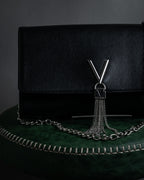 "VALENTINO" Textured leather V tassel chain shoulder bag