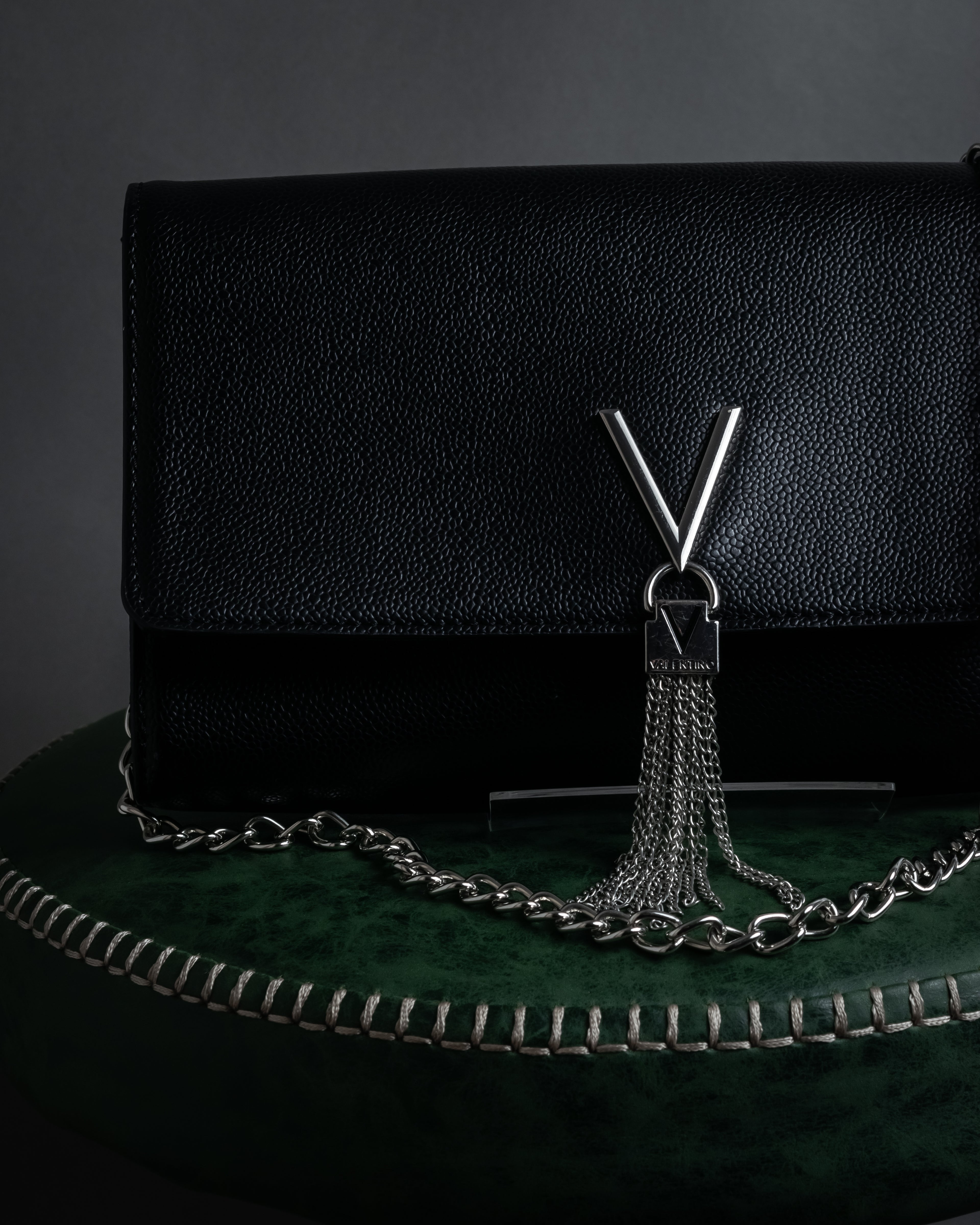"VALENTINO" Textured leather V tassel chain shoulder bag