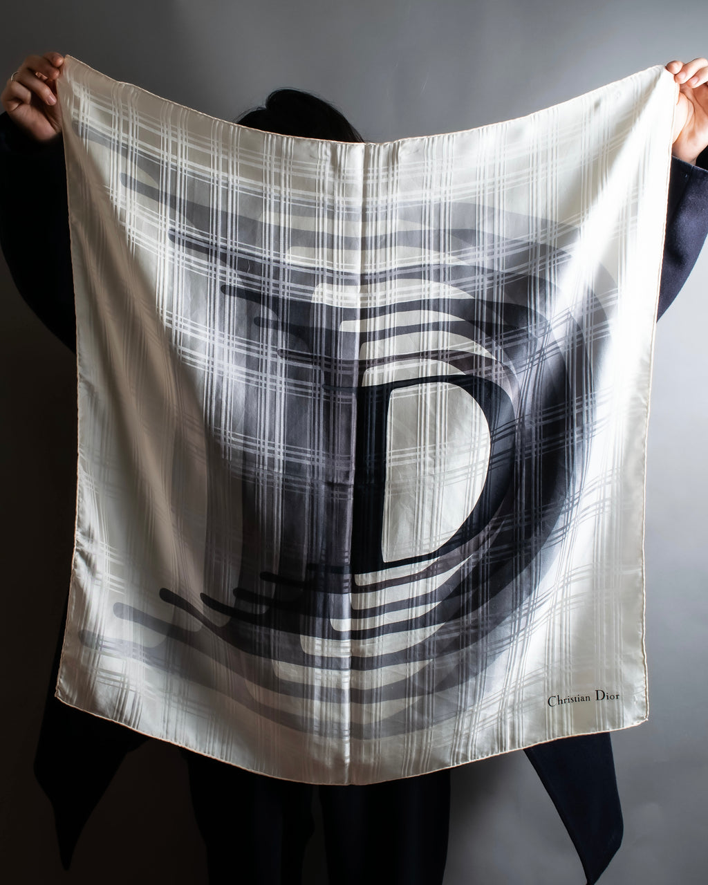 "Christian Dior" Blurred D &amp; check pattern square scarf