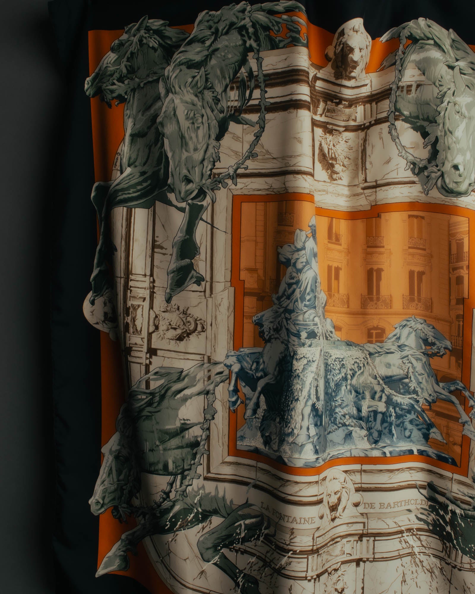 "Hermès" 90's-00's Architectural printed silk scarf
