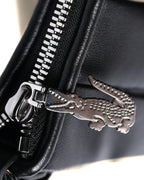 LACOSTE/ “Lenglen” Leather Pleated 2 Way Handbag Black