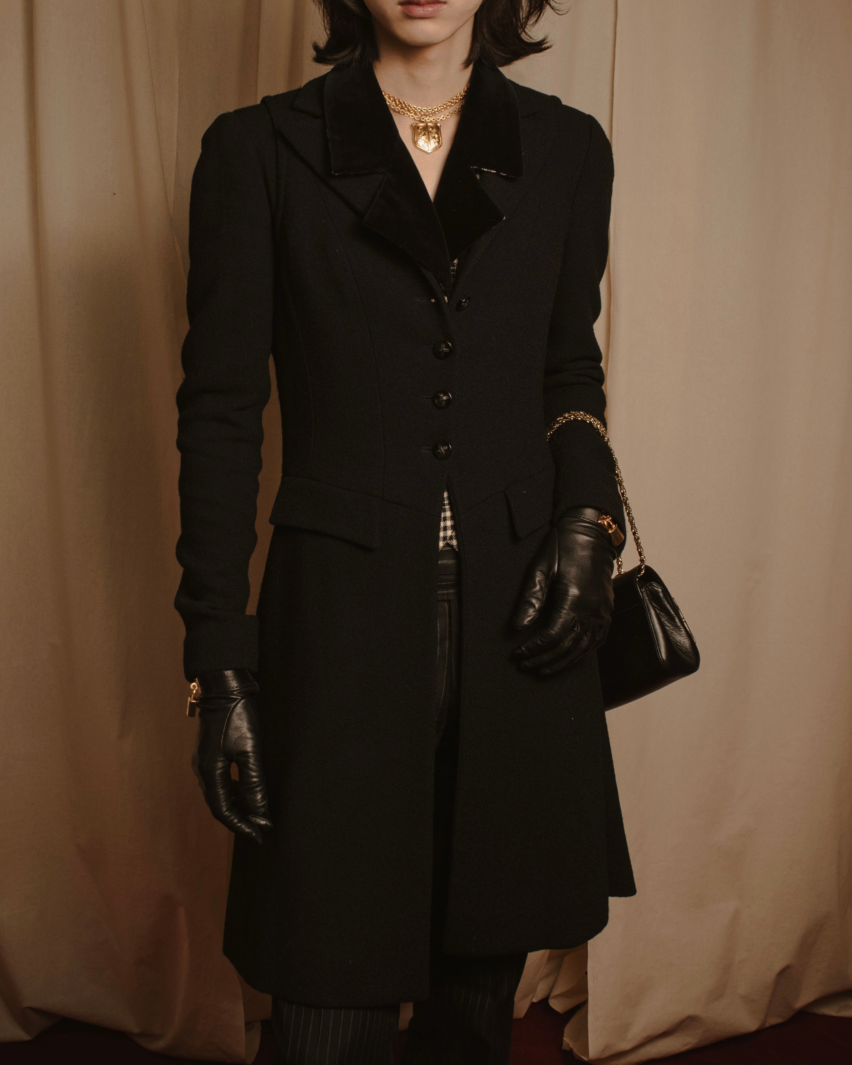 –SPECIAL– "CHANEL" 04SS sculpted princess-line wool crepe coat