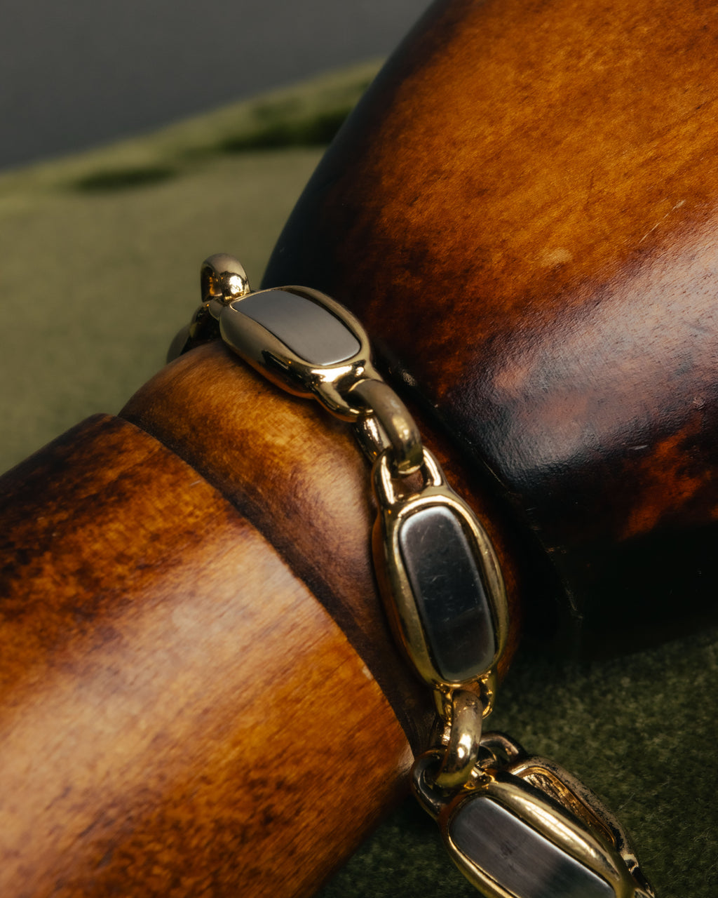 "Christian Dior" 70's-80's Two-tone gold and charcoal link bracelet