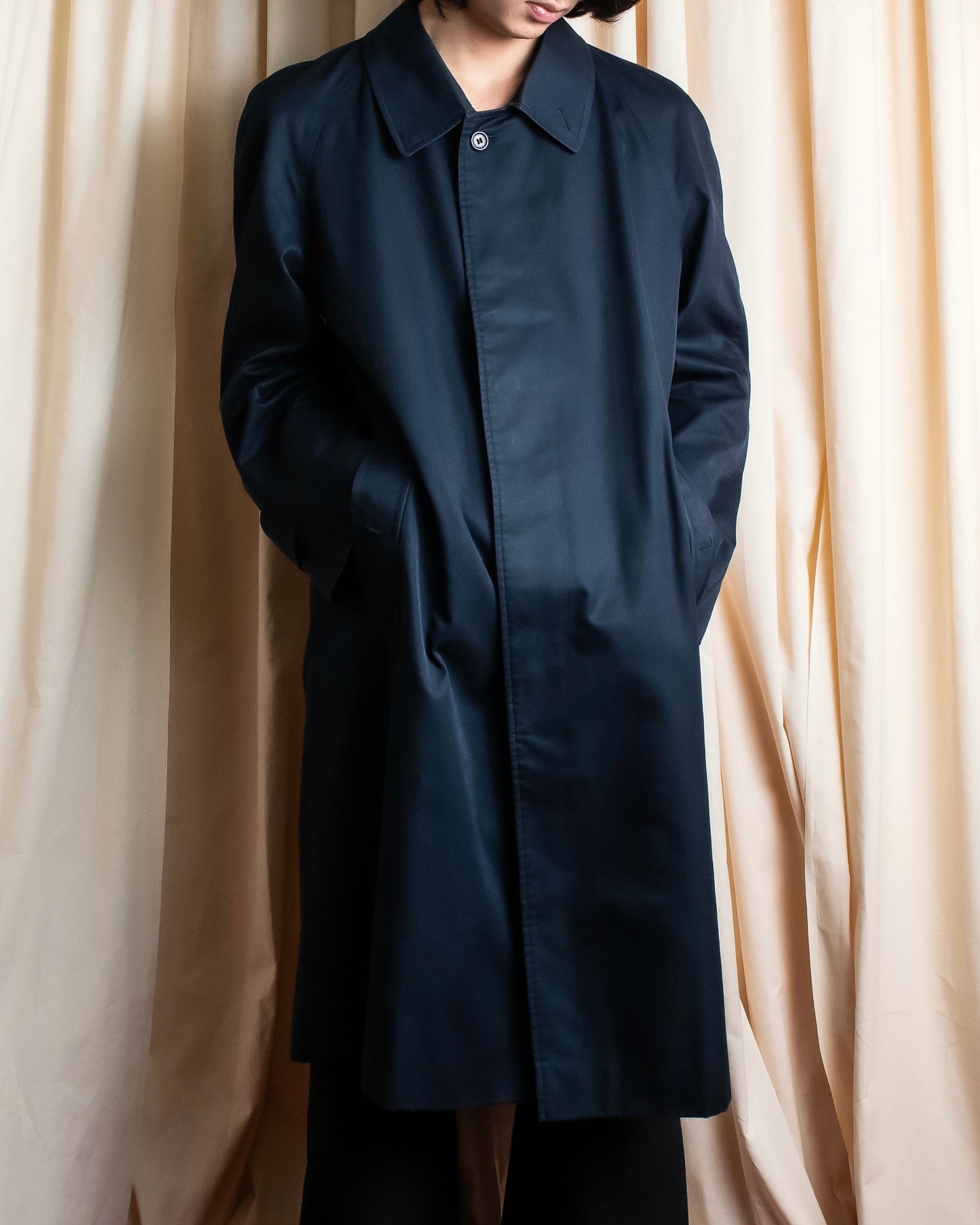 "BURBERRYS" Cotton polyester twill long length stand collar coat