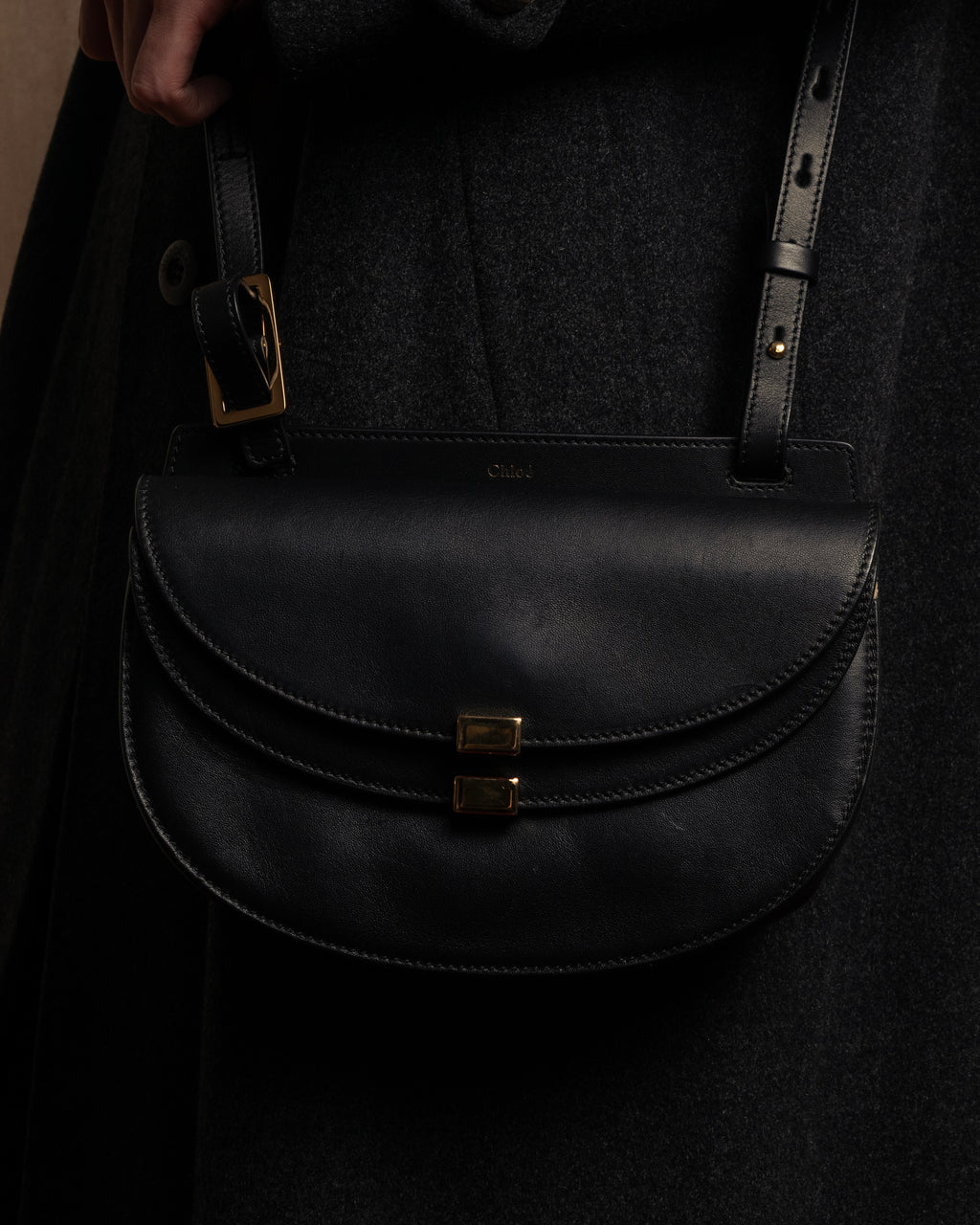 "Chloe" Georgia double flap design leather bag