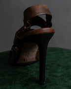 "CELINE" Layered belt detail leather heel sandals