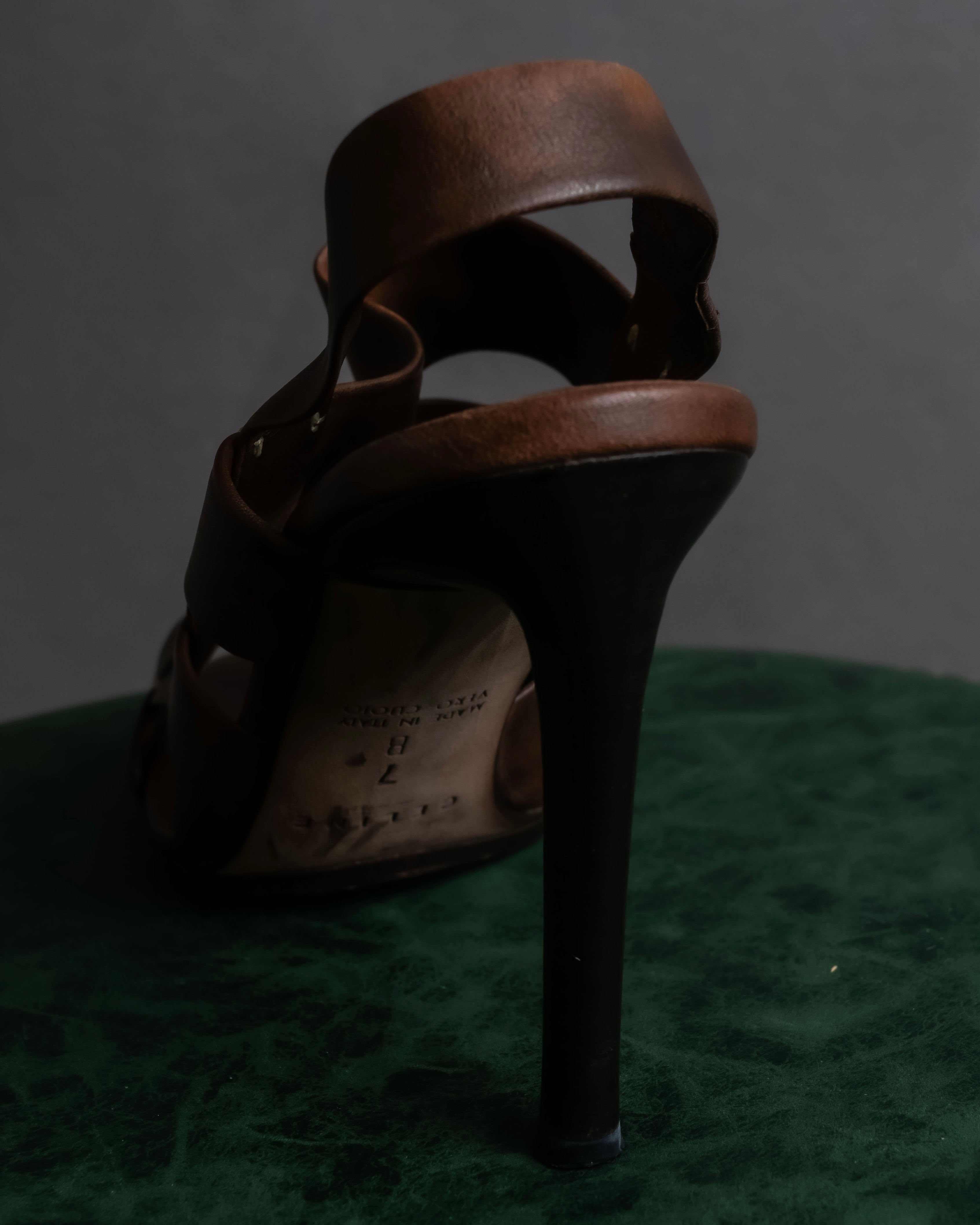 "CELINE" Layered belt detail leather heel sandals