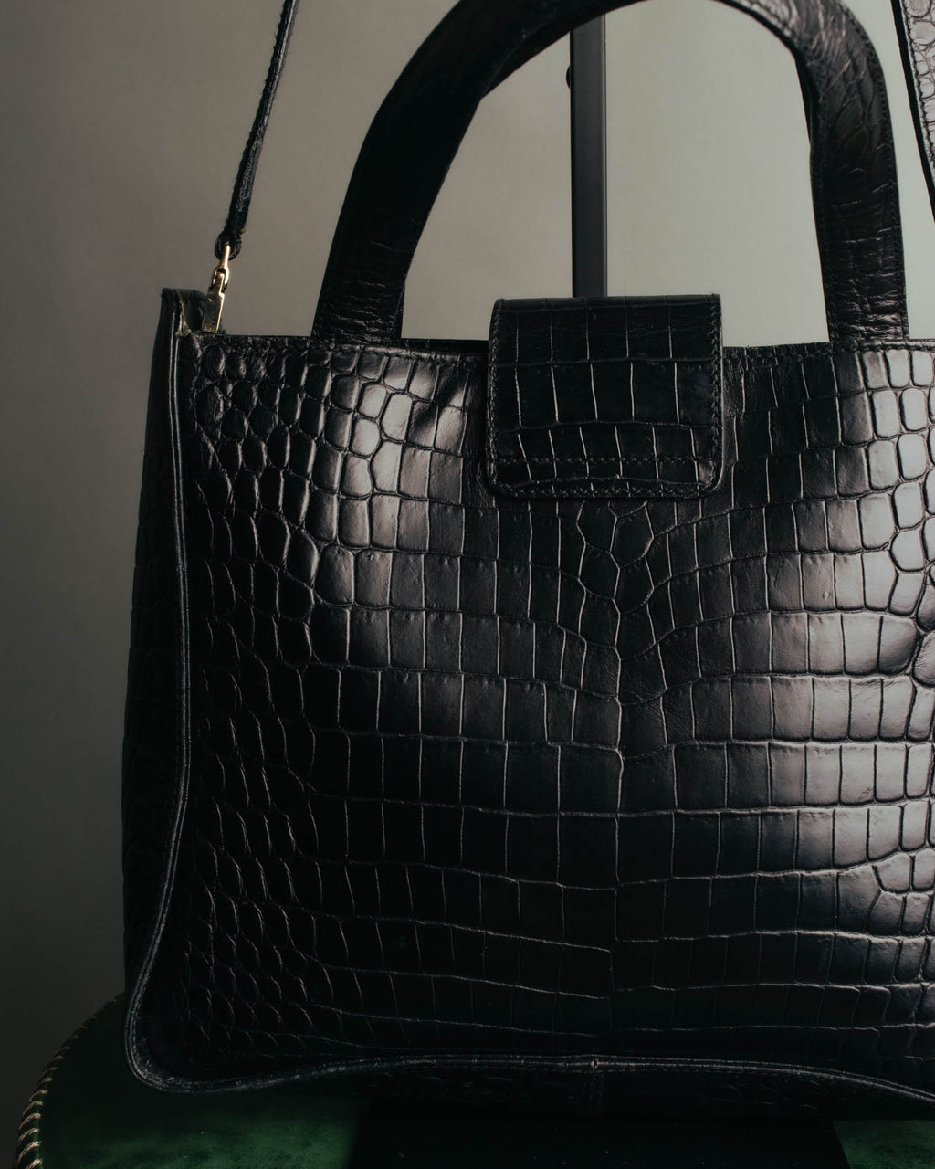 "Salvatore Ferragamo" 90's-00's Croc embossed leather shoulder bag