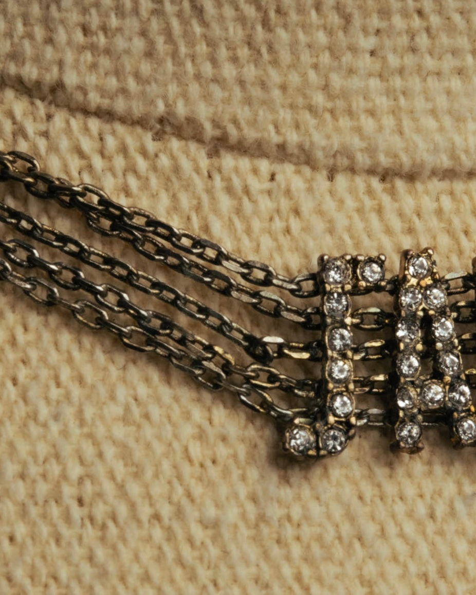 "Christian Dior" Rhinestone logo choker necklace