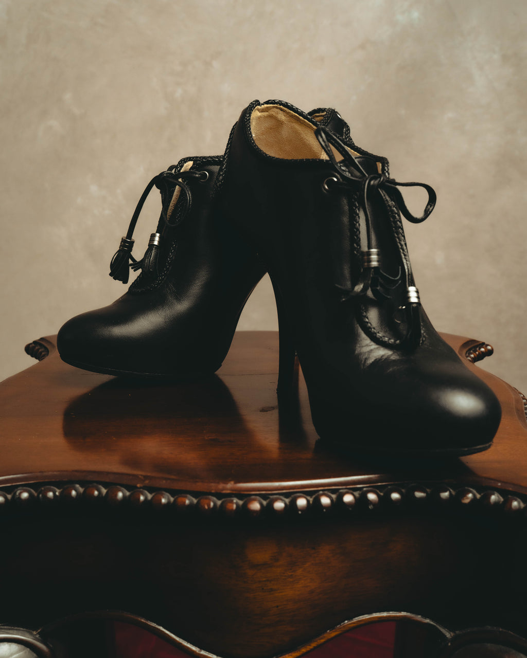 -SPECIAL- “Christian Dior” 00’s Ornate metal heel lace-up ankle boots