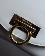 "Salvatore Ferragamo" Gancini motif structured white leather bag