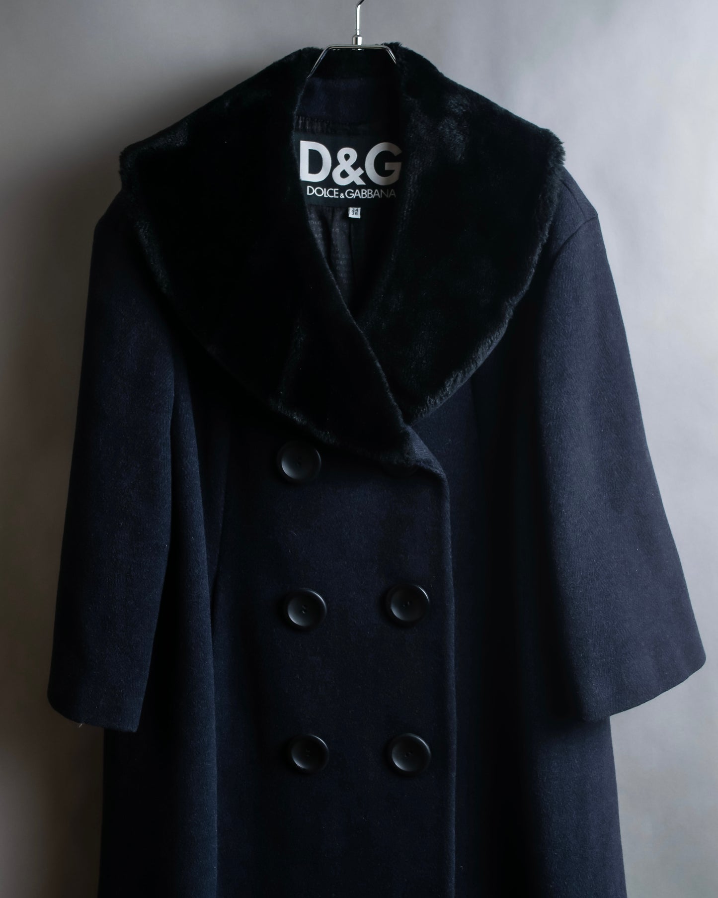 "Dolce & Gabbana" Large lapel fur shawl collar double-breasted coat