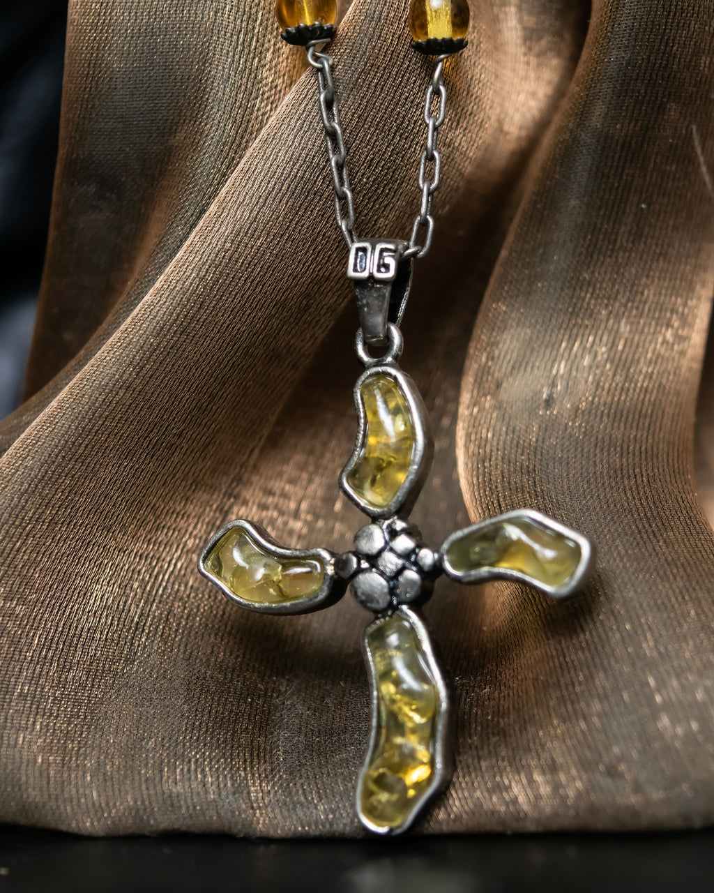 “Dolce&amp;Gabbana” Yellow crystal cross chain necklace