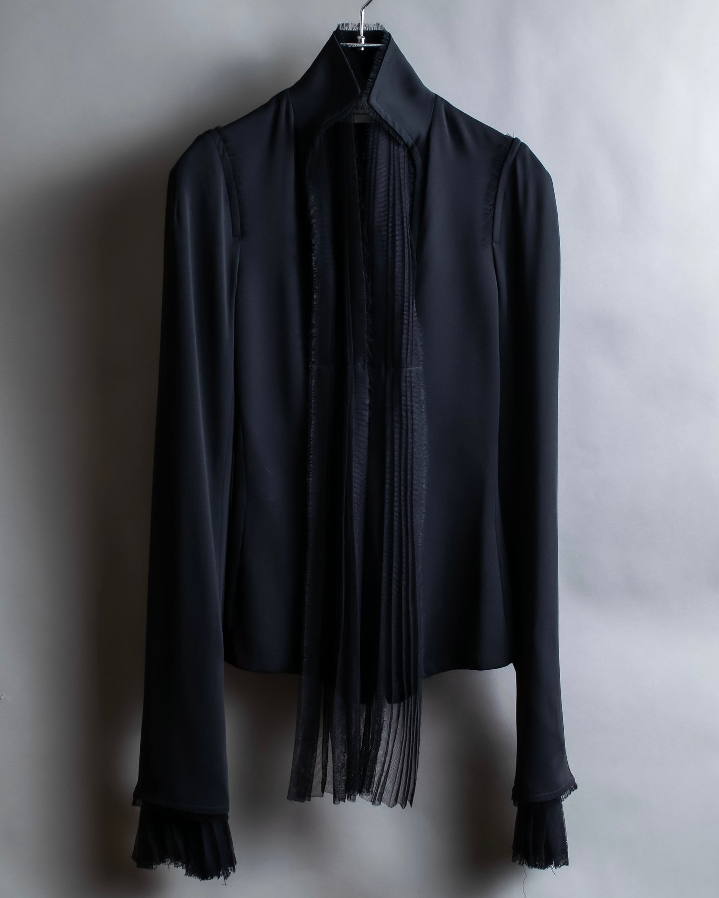 "YVES SAINT LAURENT" 2002 AW Scarf docking tulle design silk double zipper blouse