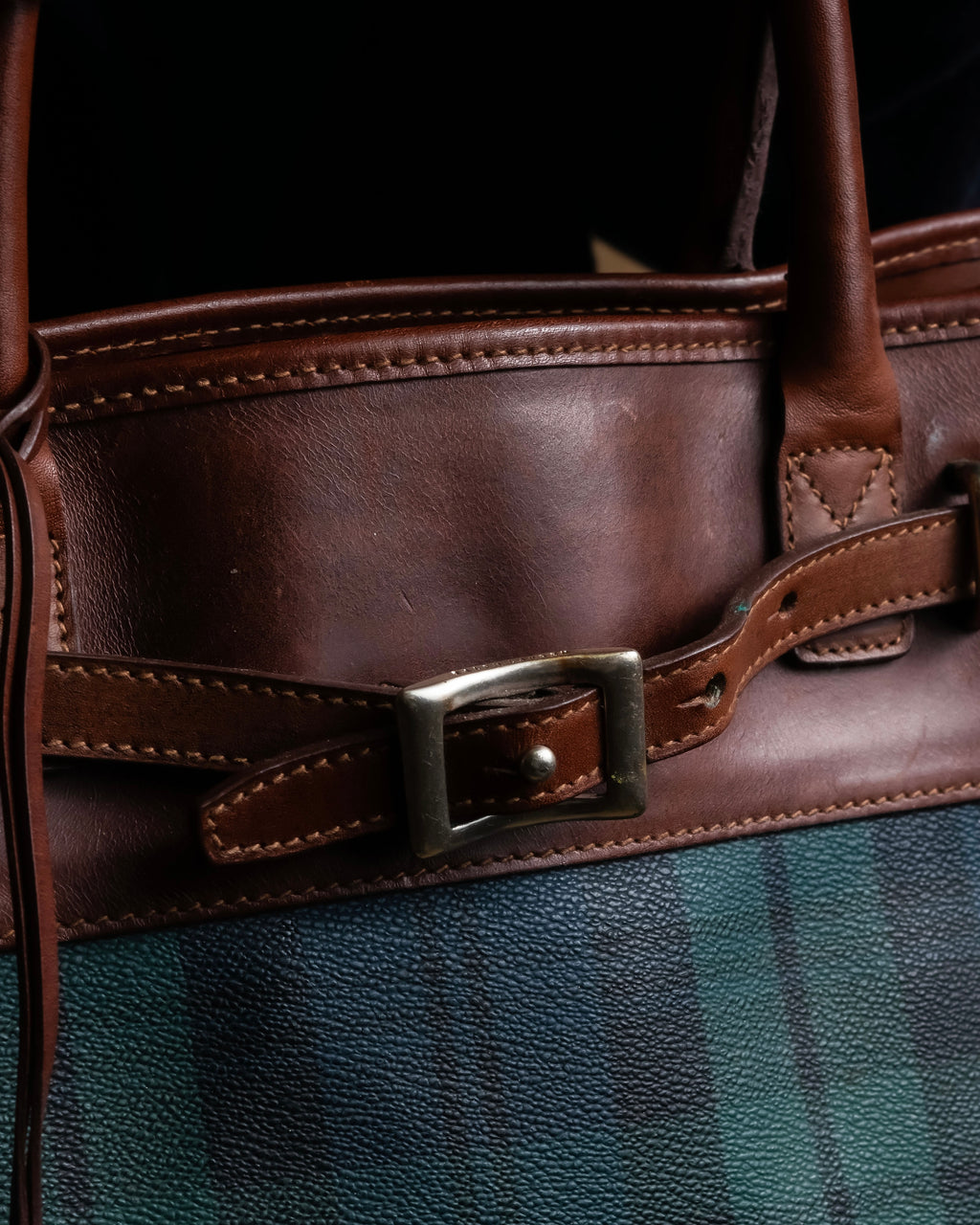 "Ralph Lauren" Blackwatch check canvas leather combination bag