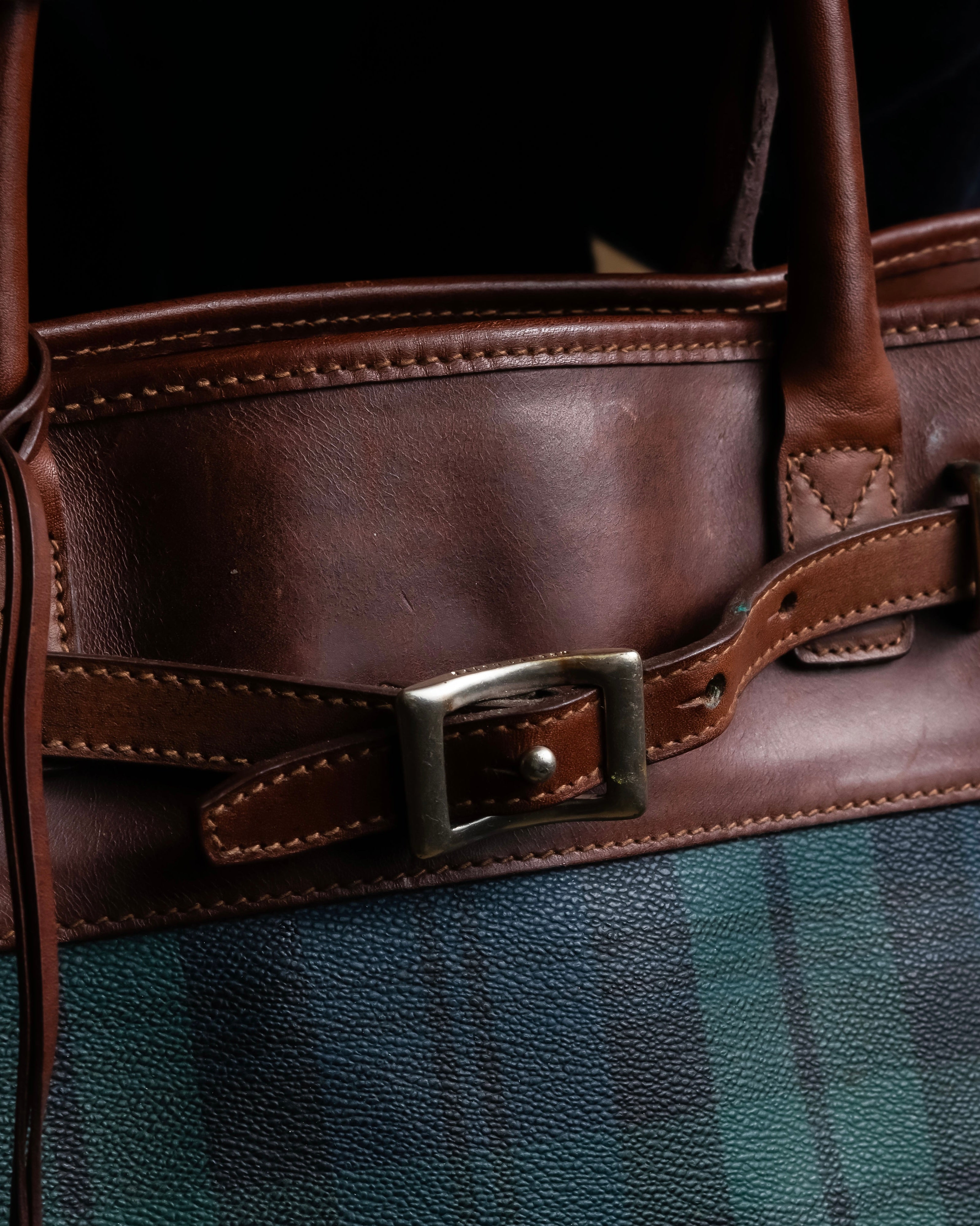 "Ralph Lauren" Blackwatch check canvas leather combination bag
