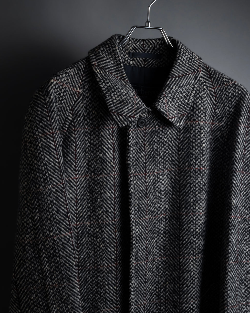"BURBERRYS" British tweed fly front stand collar coat