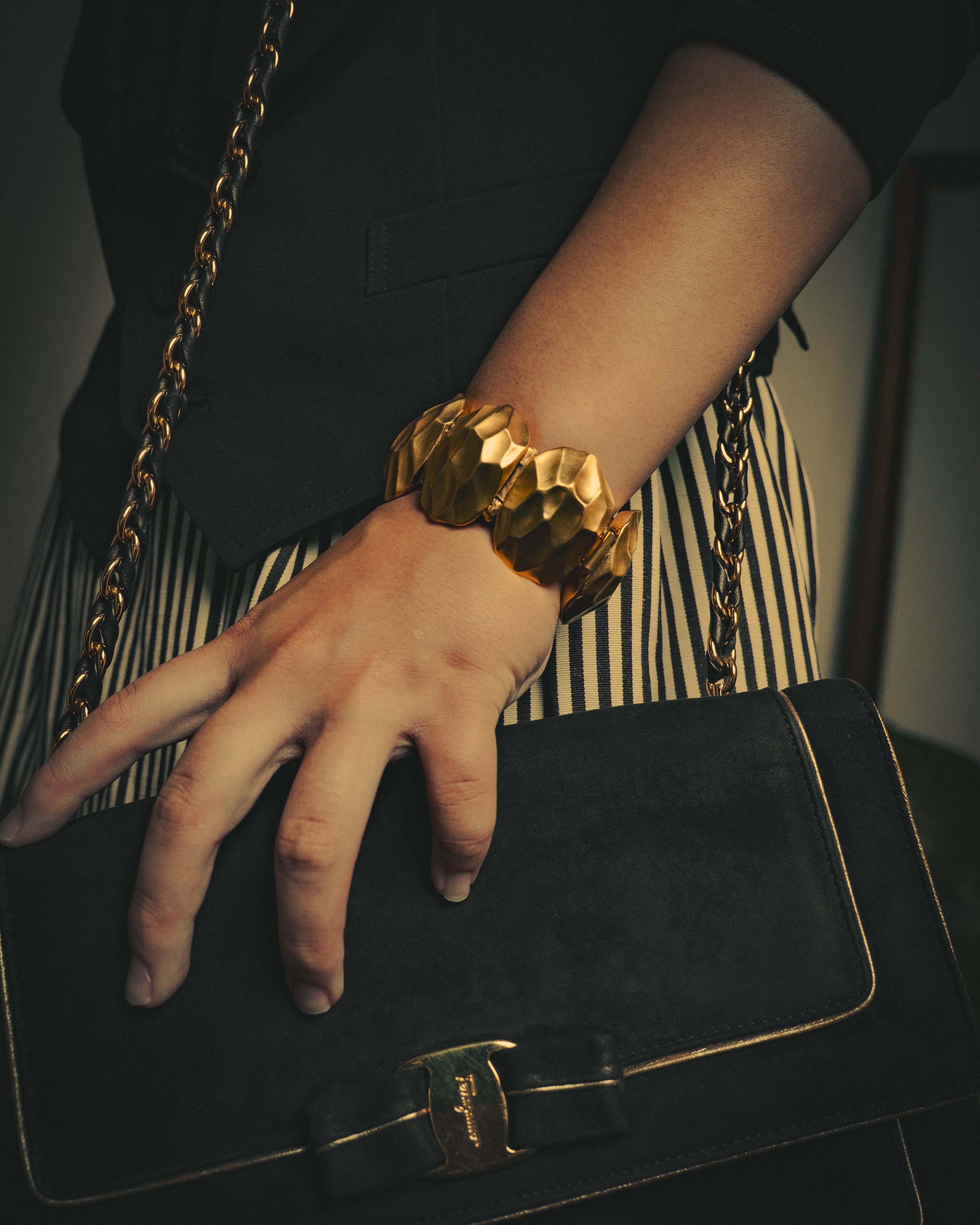 –SPECIAL– "Yves Saint Laurent" Sculptural gold tone statement bracelet