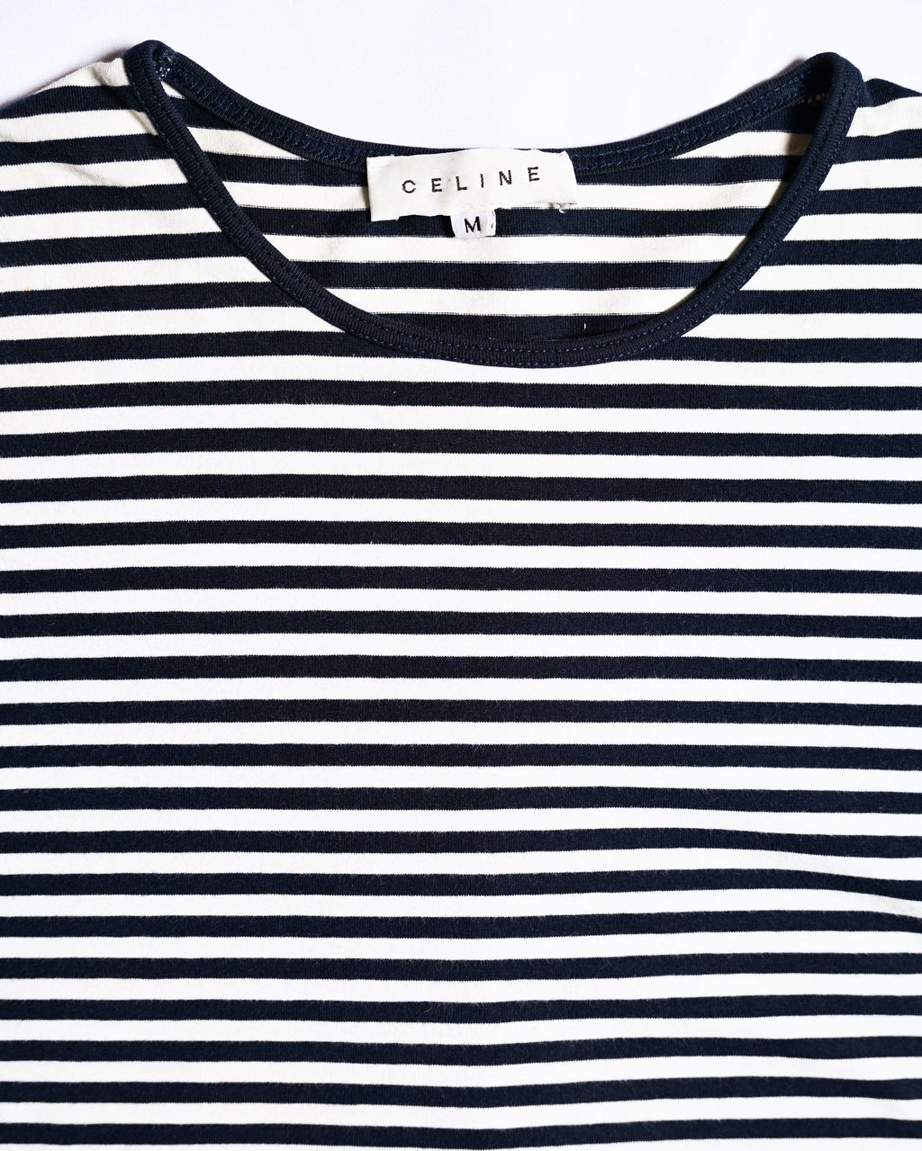 CÉLINE/ Classical Tight Fit Crew Neck Striped Top Navy × White
