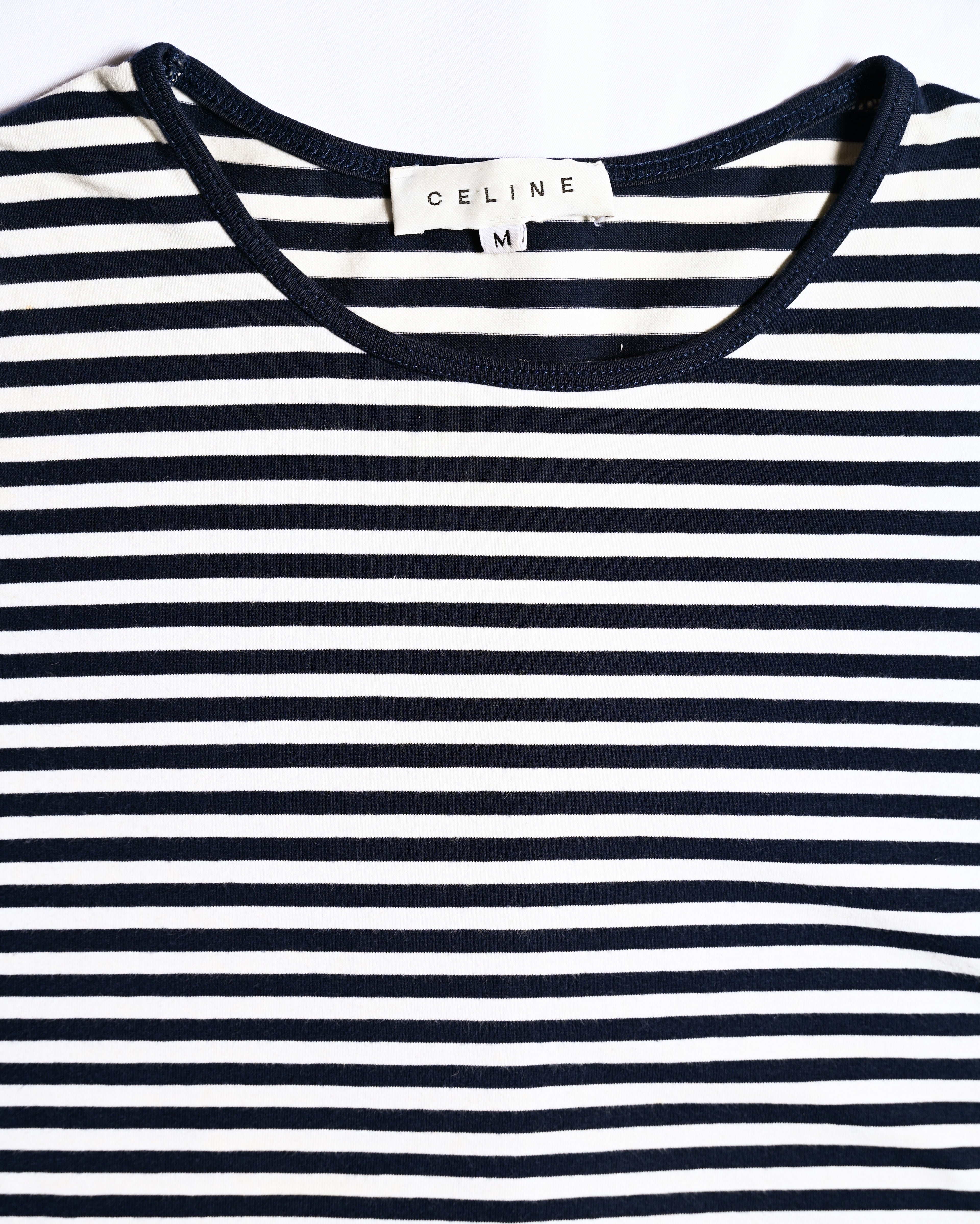 CÉLINE/ Classical Tight Fit Crew Neck Striped Top Navy × White