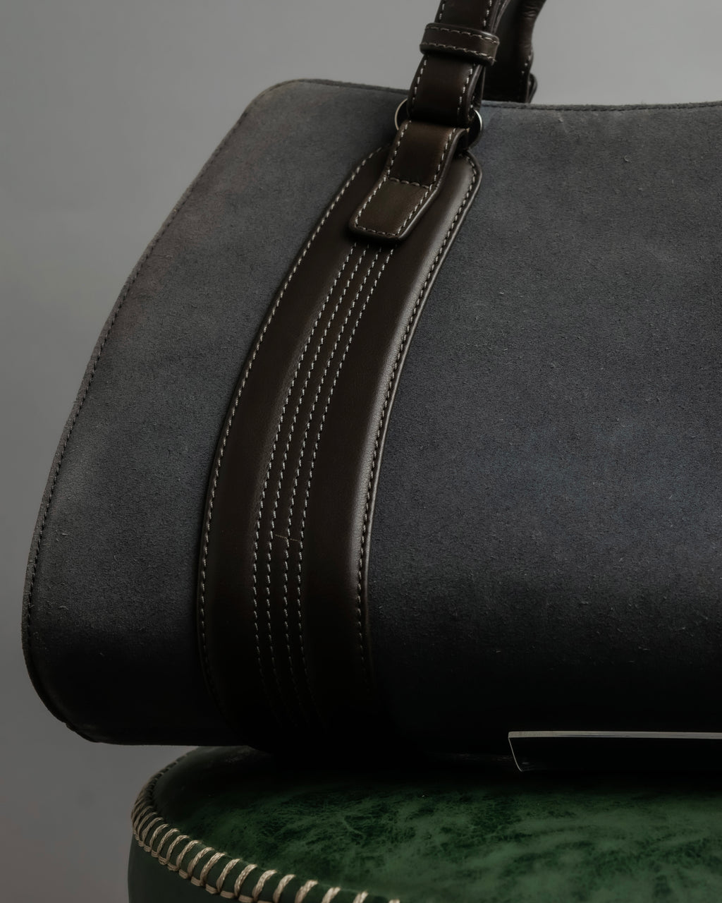 "LOEWE" Harness design logo engraved suede leather hand bag