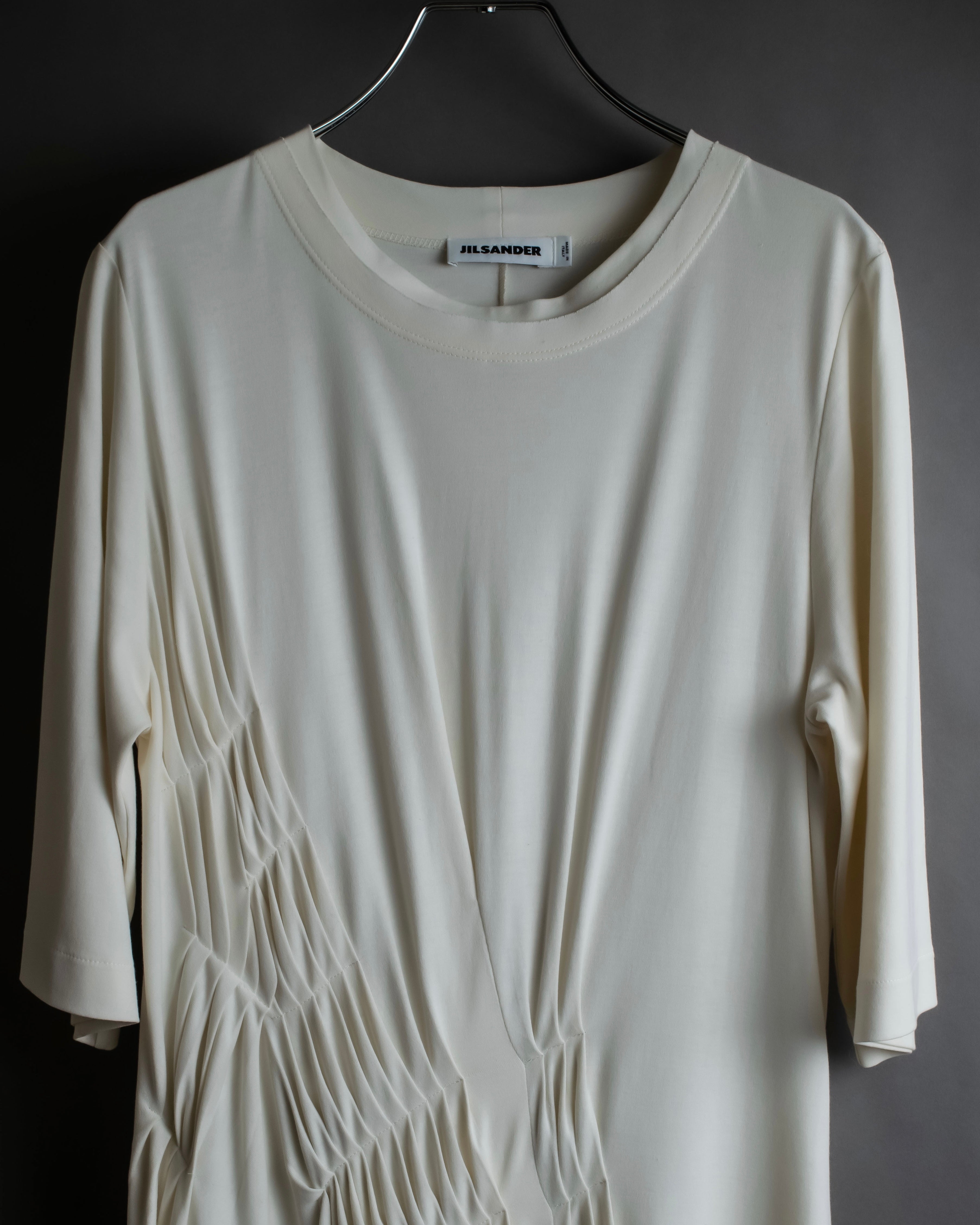 "JIL SANDER" Asymmetrical tuck gather detail long dress