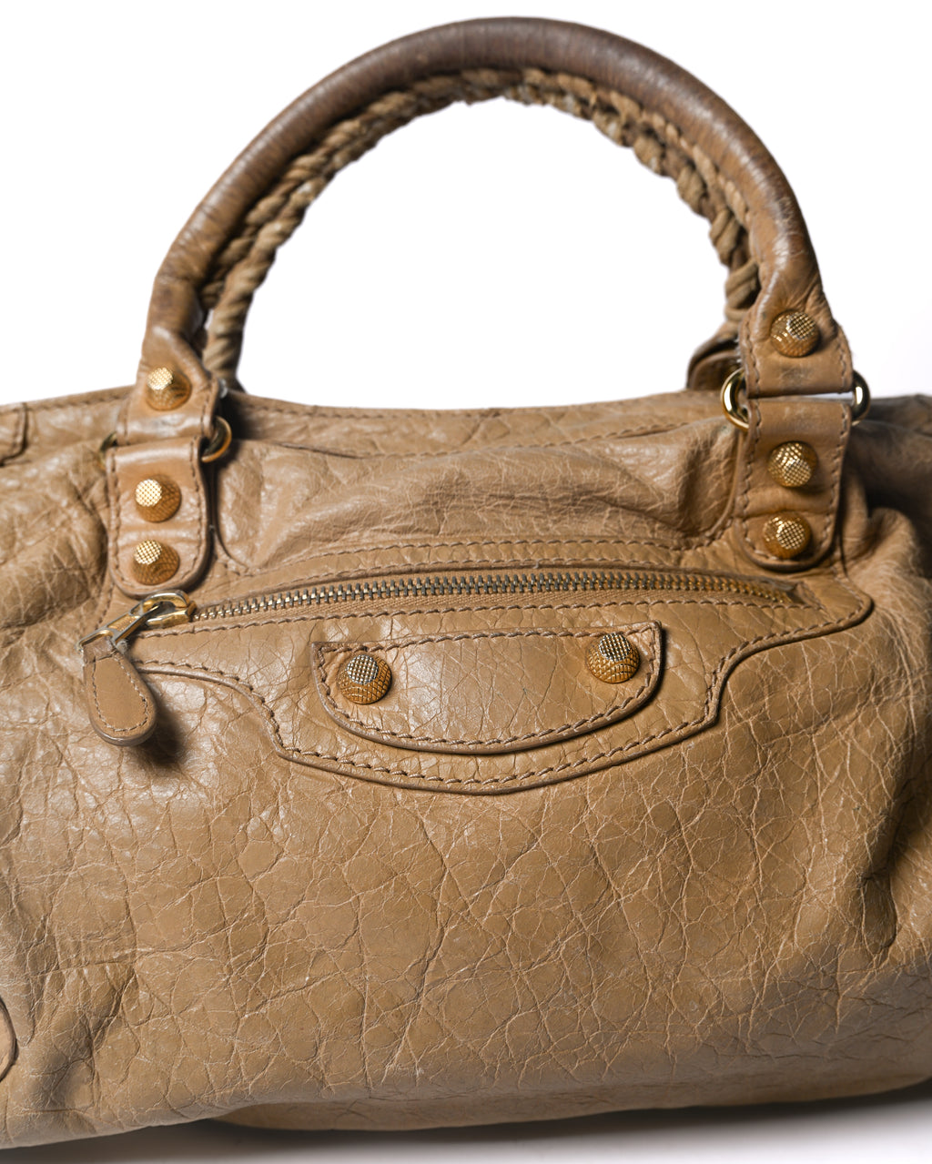 BALENCIAGA/ “Giant City” Gold Studs 2 Way Handbag Beige