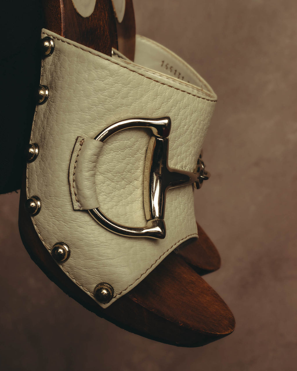 "GUCCI" 90's-00's Horsebit studded wood wedge mule sandals