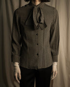 "Christian Dior PRETA PORTER" Ivory polka dot bow tie blouse