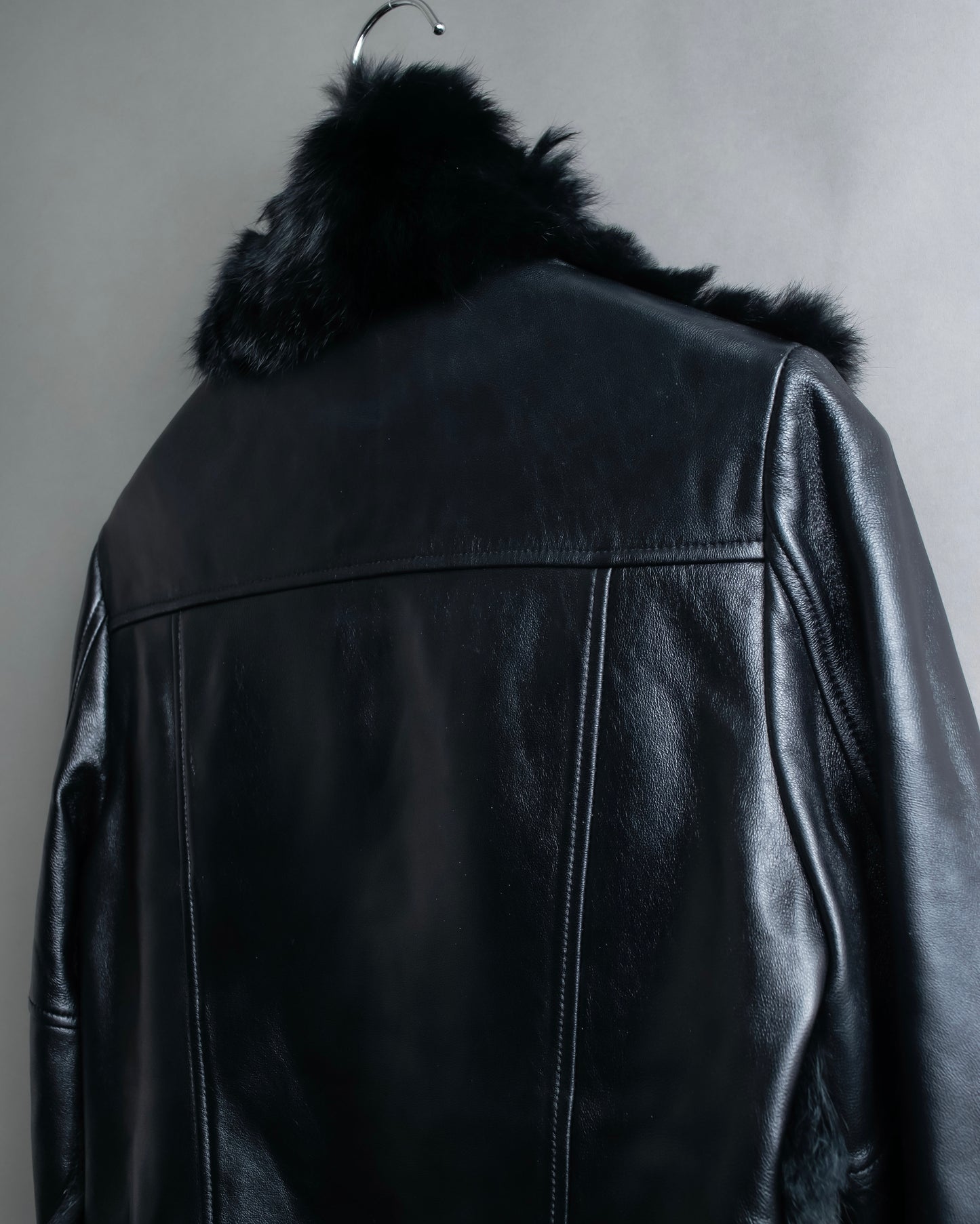 "MOROKO BAR" Real fur docking leather jacket