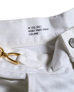 CELINE/ Triomphe Waist Designed Denim Shorts White