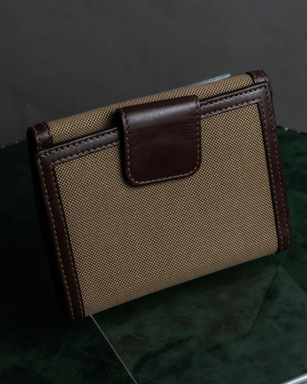 "PRADA" Logo engraved canvas＆leather combination short wallet