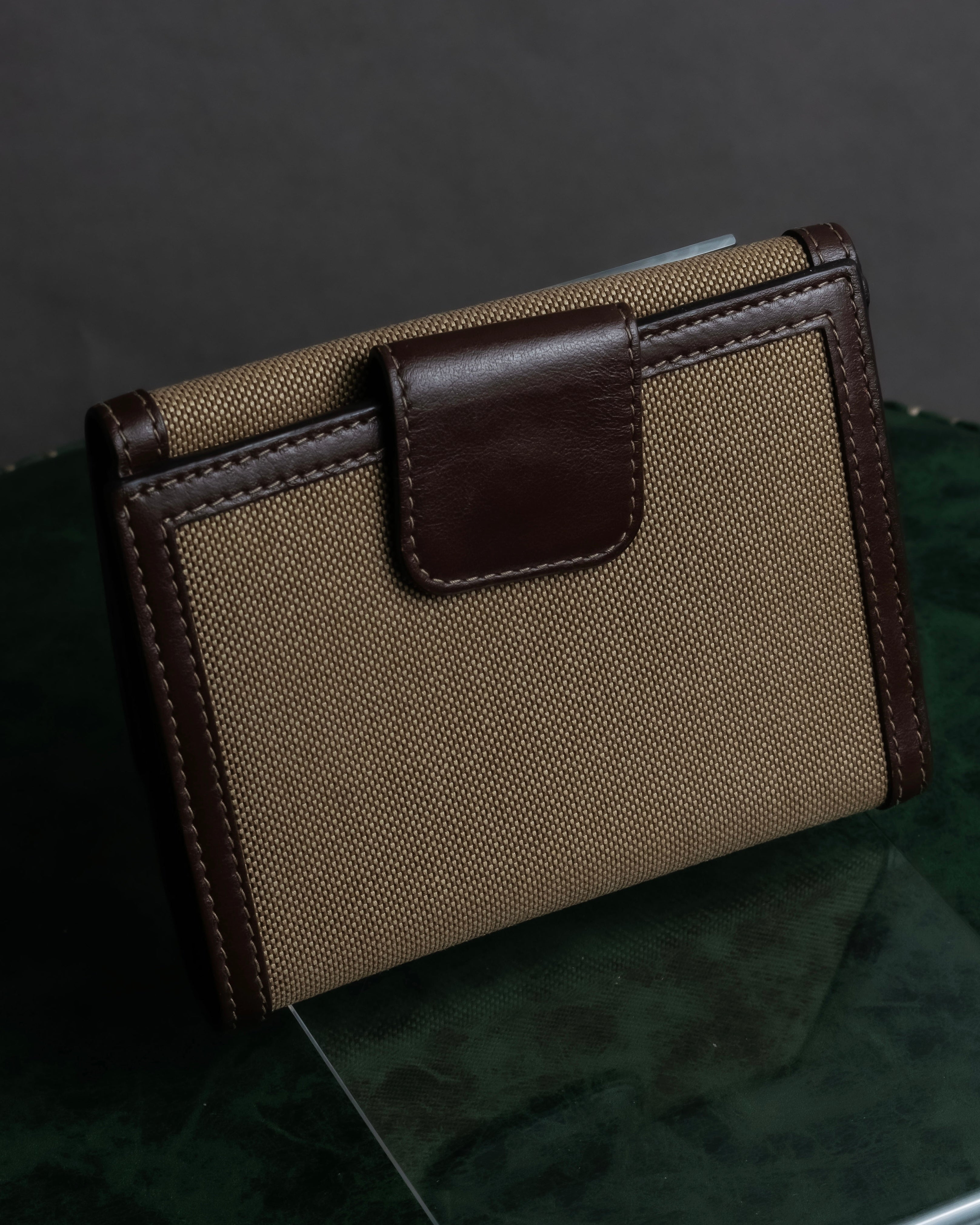 "PRADA" Logo engraved canvas＆leather combination short wallet