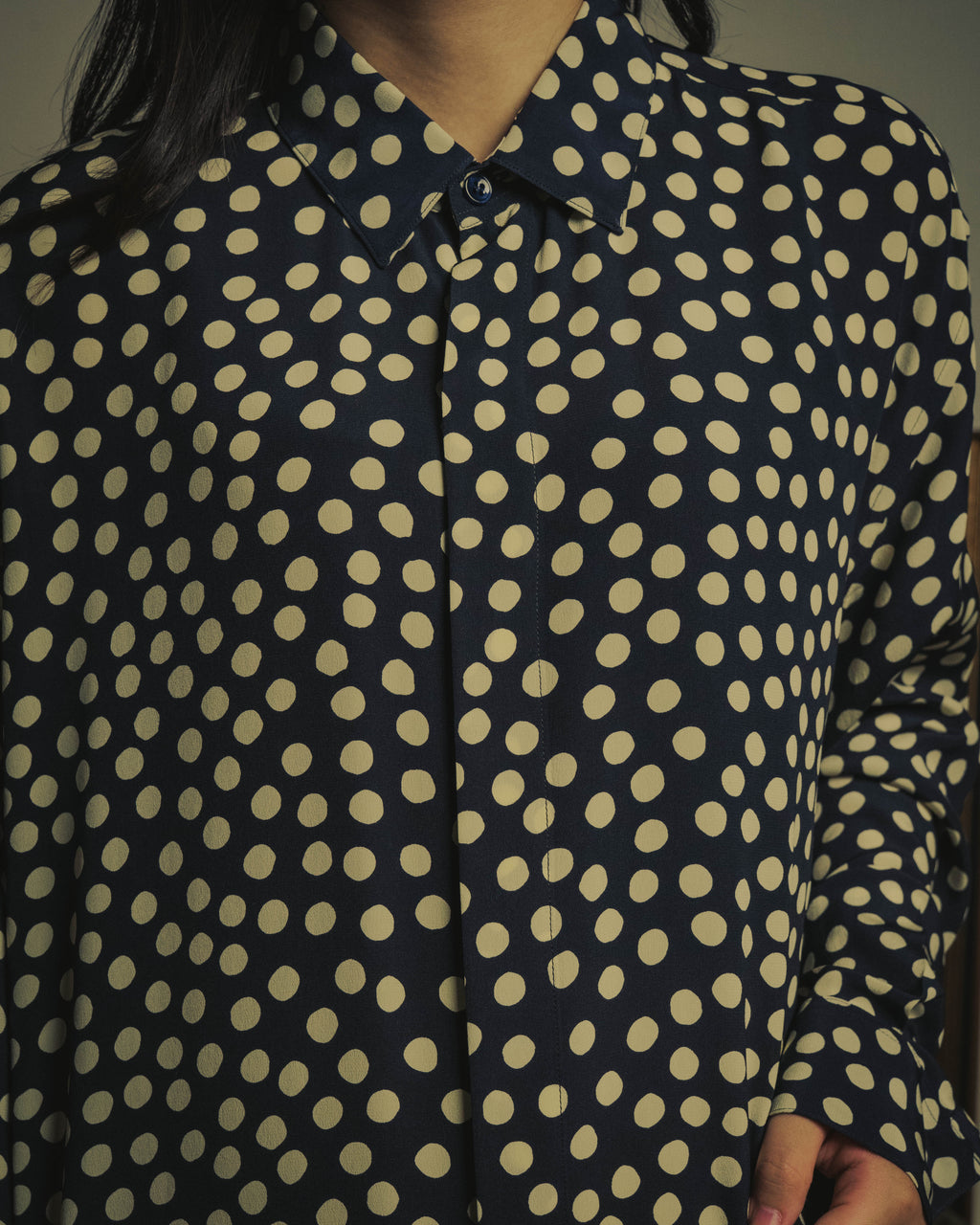-SPECIAL- "Saint Laurent" 2019-2020 Polka dot silk long sleeve shirt