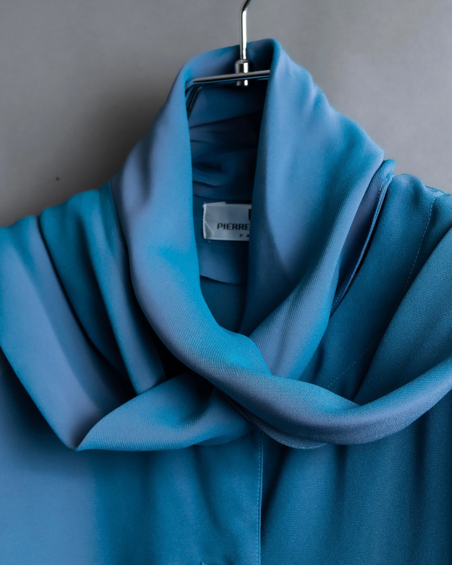 "PIERRE BALMAIN" Beautiful light blue color sheer bowtie blouse