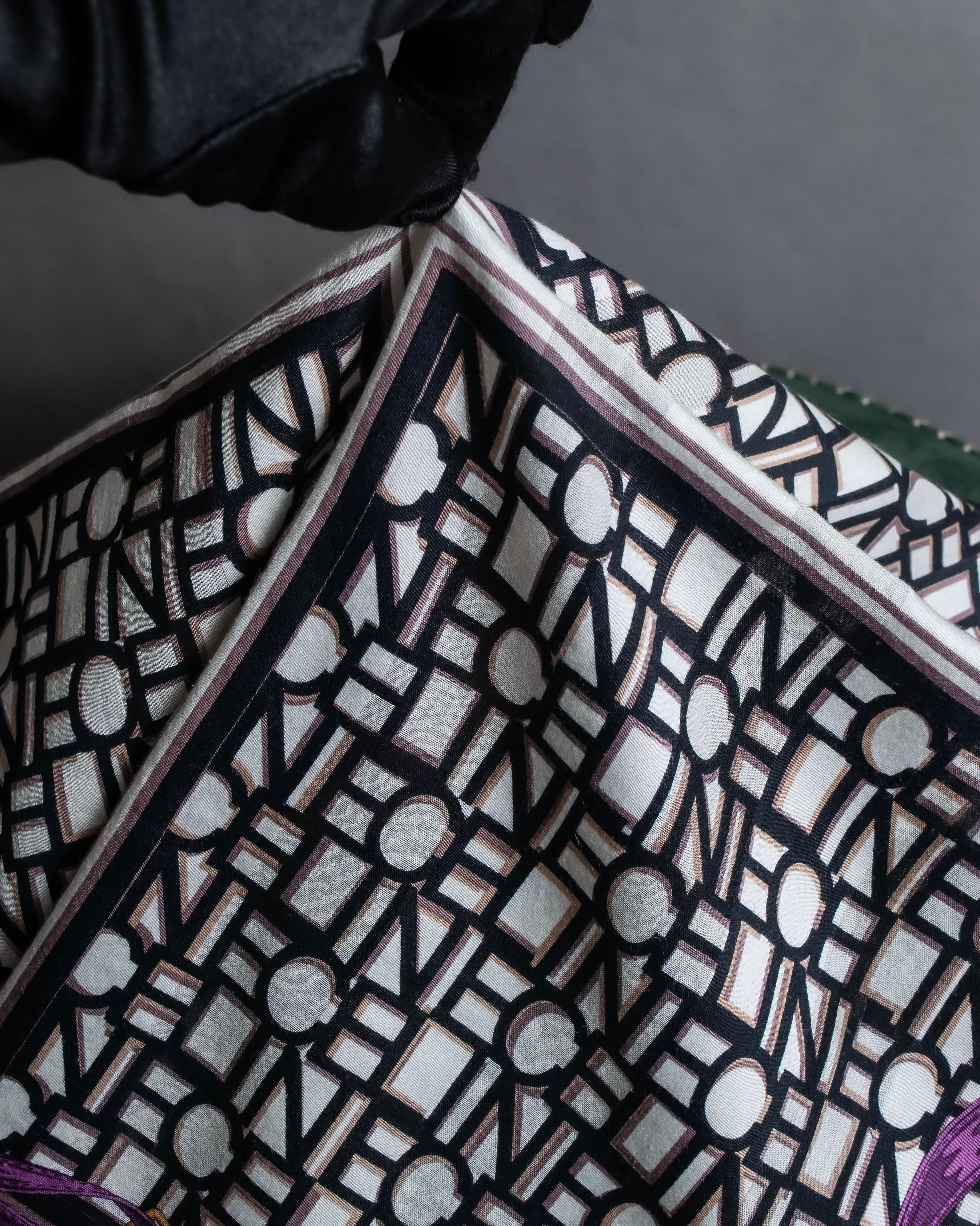 "CELINE" Belt motif pattern purple color silk scarf