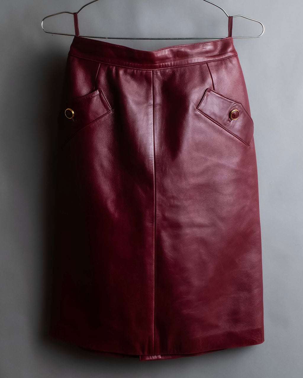 "LOEWE" Burgundy leather front button middle skirt