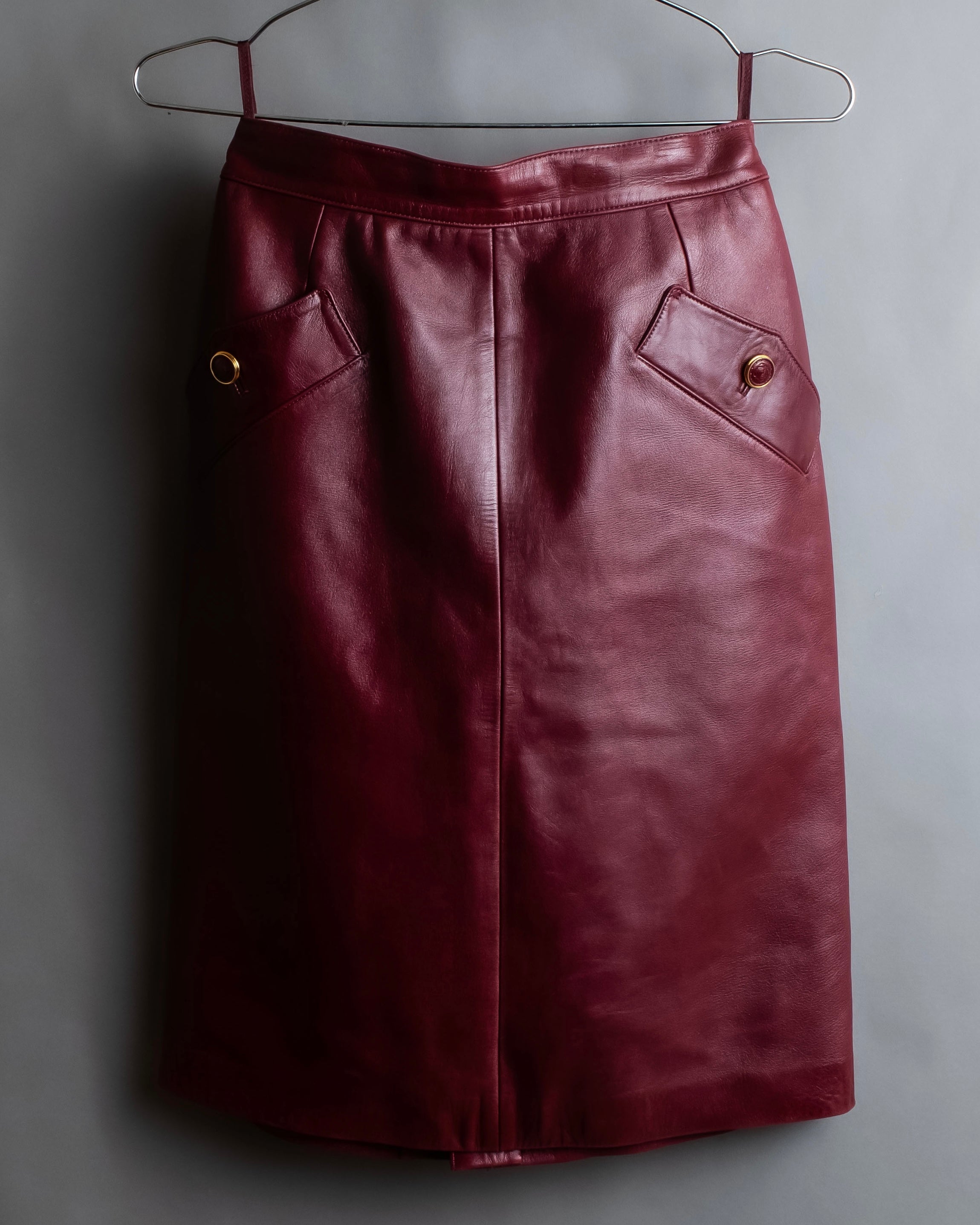 "LOEWE" Burgundy leather front button middle skirt