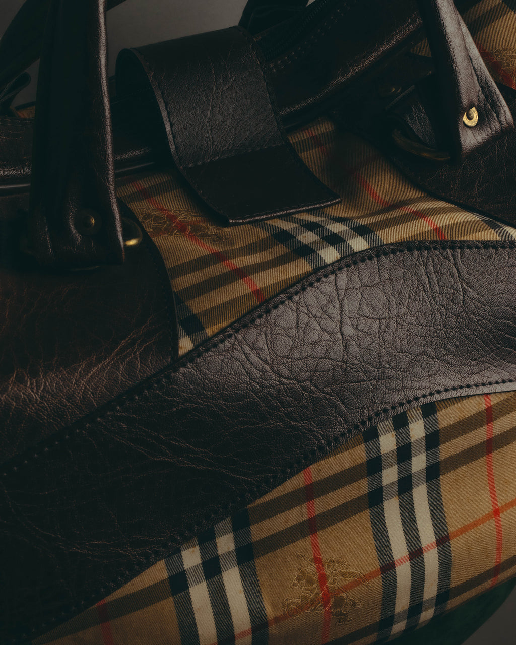 -SPECIAL- "Burberrys" 80's-90's Classic check textured leather boston bag