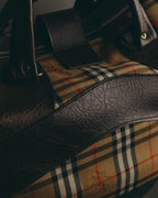 -SPECIAL- "Burberrys" 80's-90's Classic check textured leather boston bag