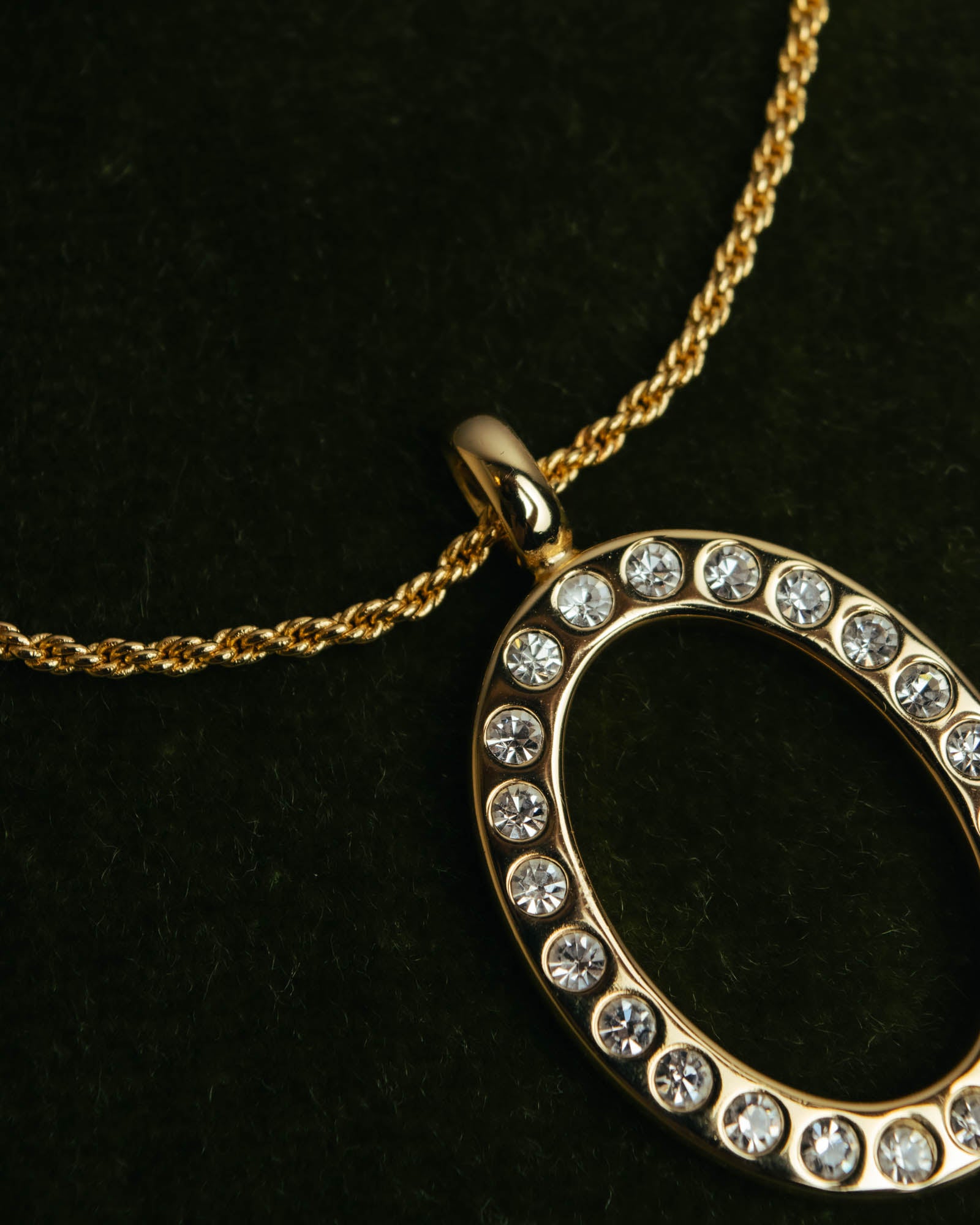 "Christian Dior" 80's-00's Rhinestone oval pendant necklace