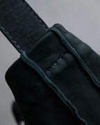 "HERMES" Tout en Douceur black suede panel line shoulder bag