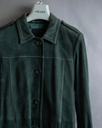 "PRADA" Stitching design suede belted coat