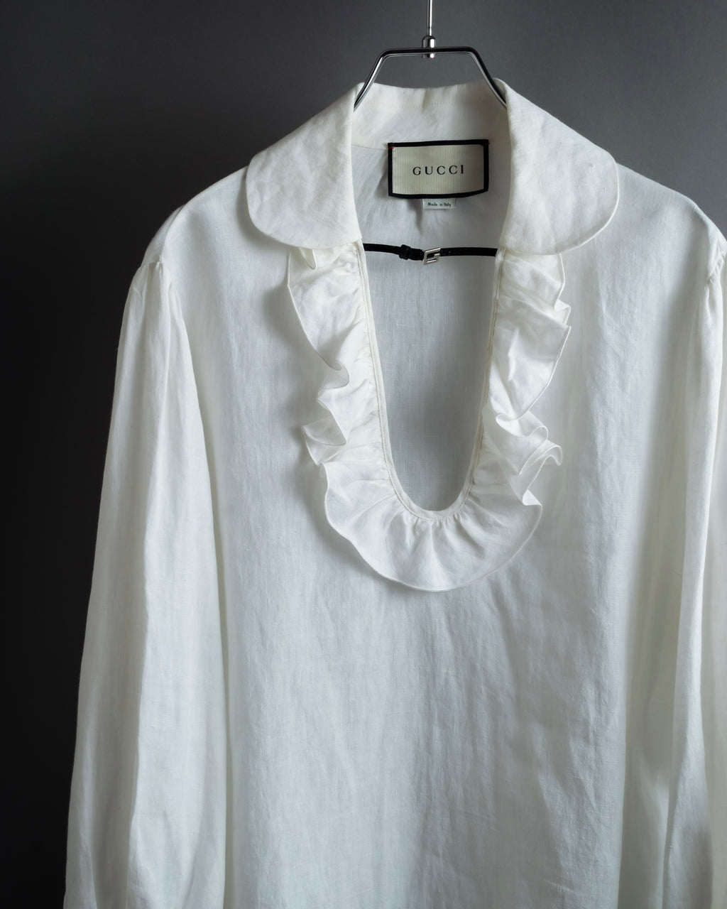 "GUCCI" Michele period ruffle round collar linen pullover shirt