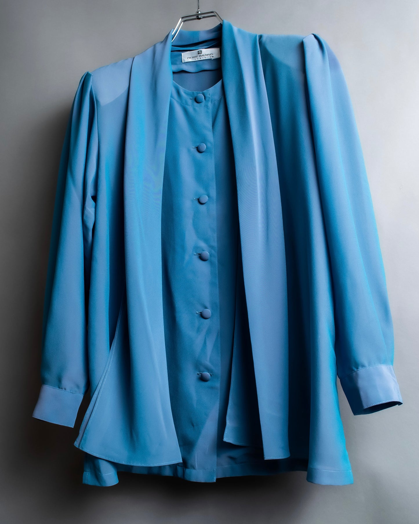 "PIERRE BALMAIN" Beautiful light blue color sheer bowtie blouse