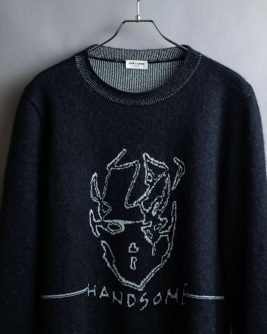 "Saint Laurent" Handsome face embroidery mohair blend oversized knit