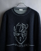 "Saint Laurent" Handsome face embroidery mohair blend oversized knit