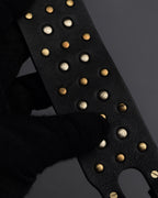 "VALENTINO" Pyramid stud design double buckle leather bracelet