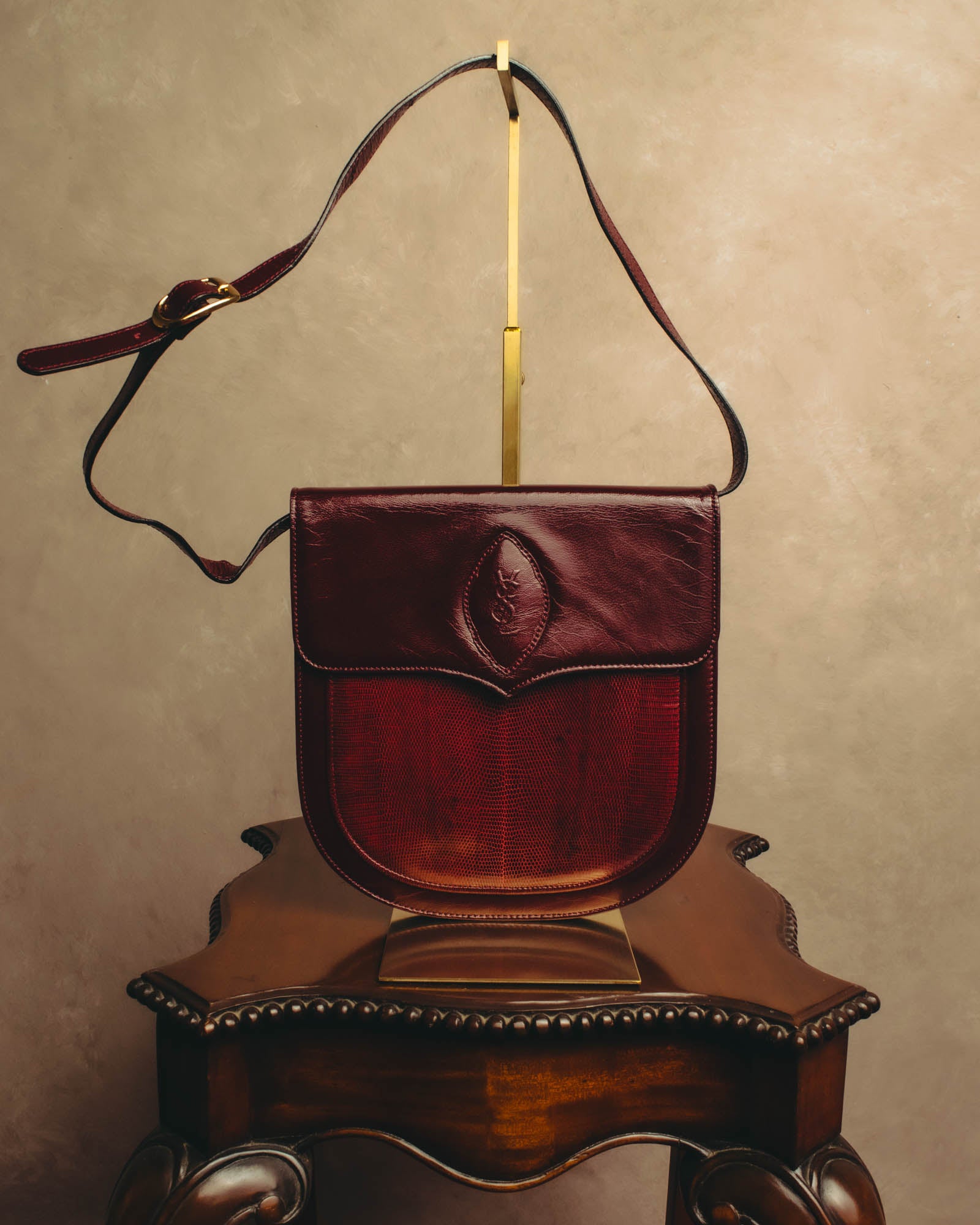 "Yves Saint Laurent" 80's-90's Burgundy embossed leather shoulder bag